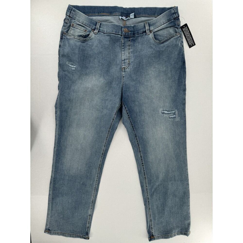 D & Co Pull On Denim Jeans Sz 24WP Plus Size 36/27 Distressed Stretch NWT​